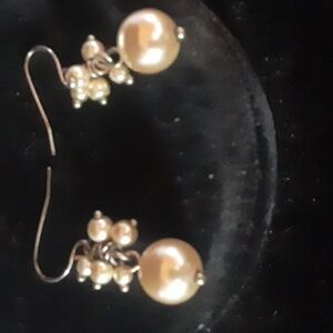 Elegant White Faux Pearl Earrings with Floral Design and Round Pearl